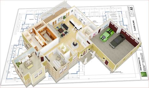 3D floor plan and architectural blueprint for home remodeling visualization